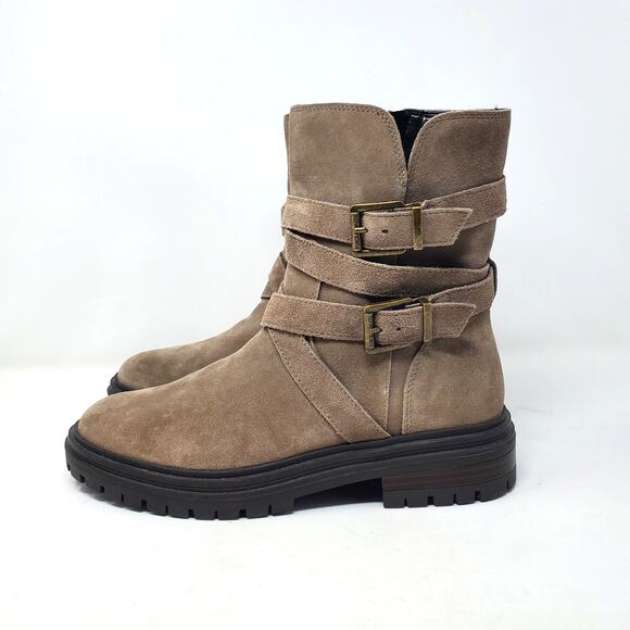 Vince Camuto Belisha 2 Moto Ankle Boots Suede Leather Taupe Tan Size 40 US 9 - Picture 3 of 11